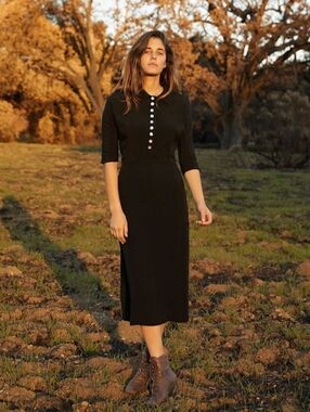 NWT Christy Dawn Deyko in Night Black Lightweight Crepe Fitted Midi Dress S